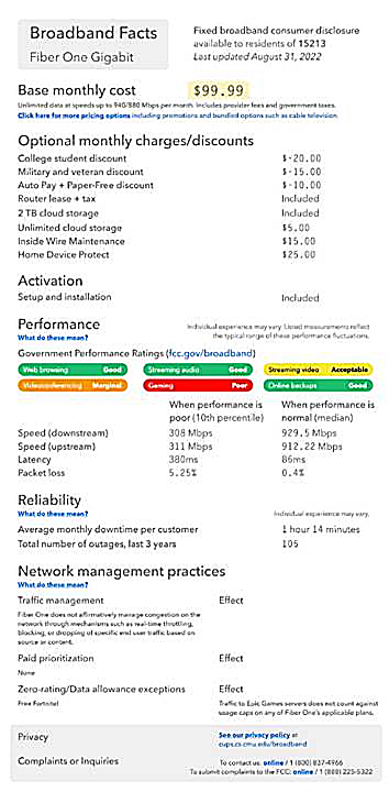 Carnegie Mellon CyLab broadband nutrition label