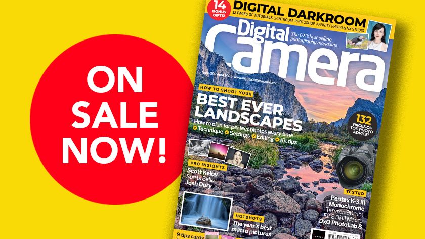 Front cover of issue 292 (April 2025) of Digital Camera magazine and a red blob that reads &#039;On sale now!&#039;