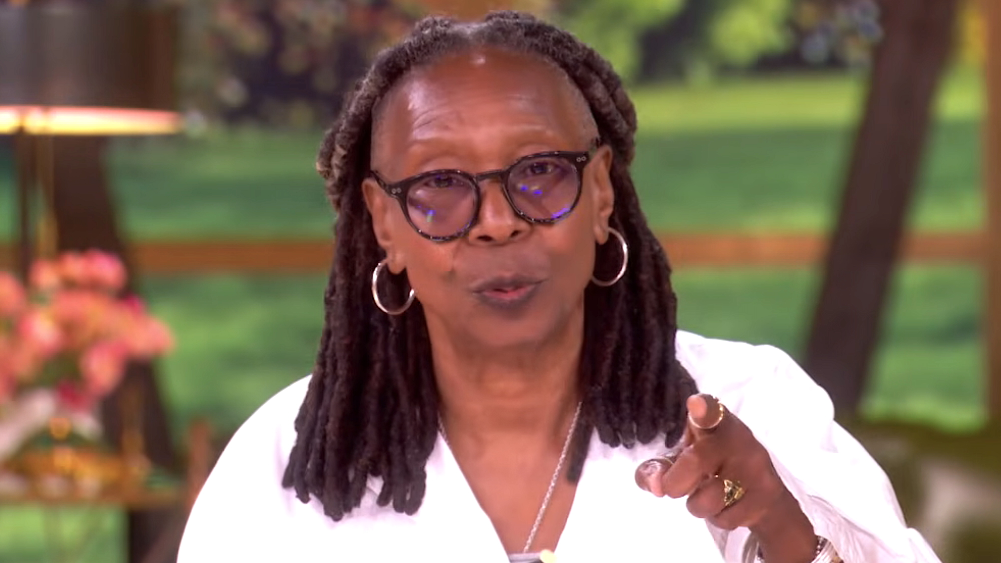 Whoopi Goldberg pointing toward the camera during July 15 episode of The View