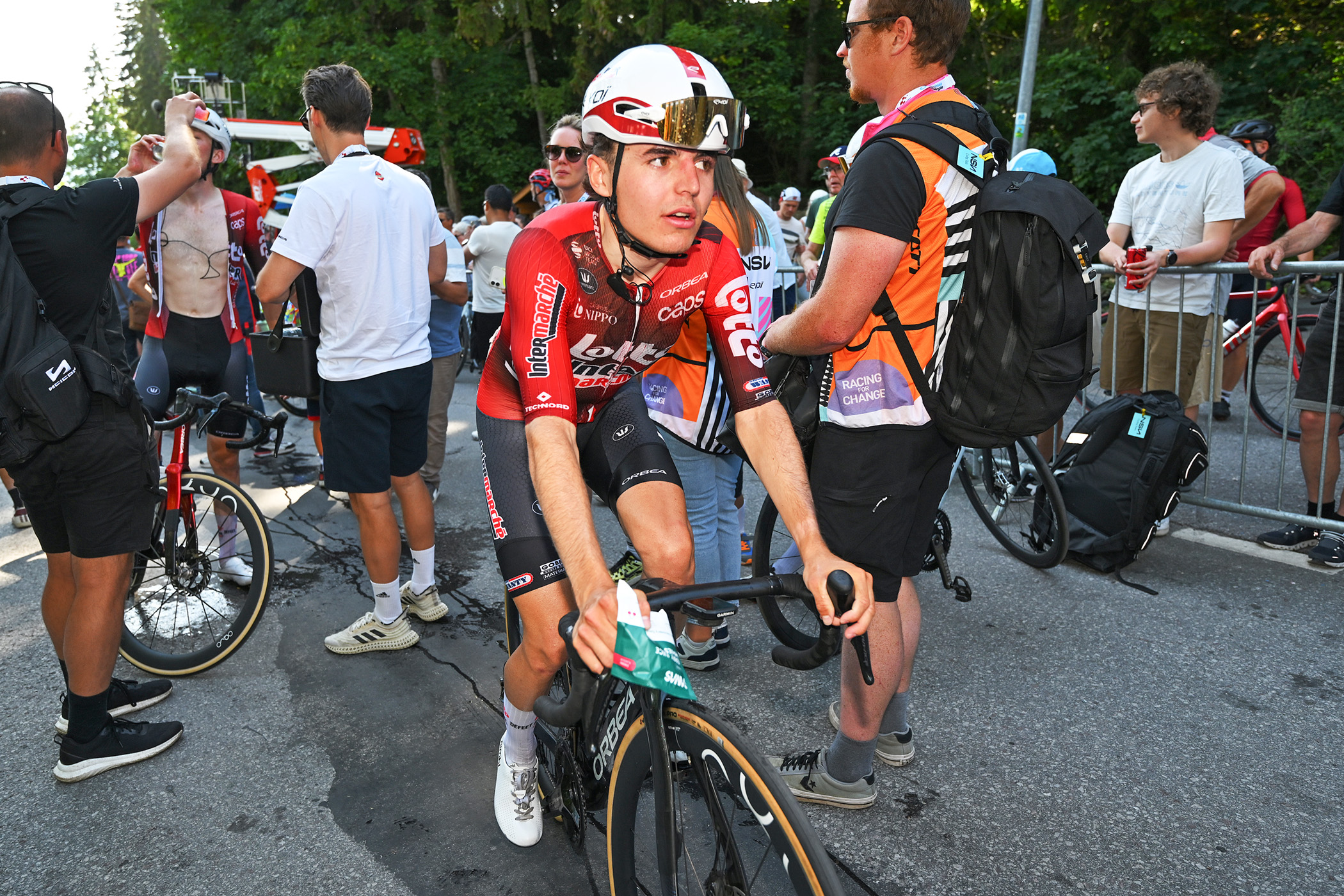 Jarno Widar after crossing the line to finish stage 4 of the Tour de Suisse