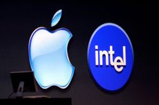 Apple logo next to Intel logo