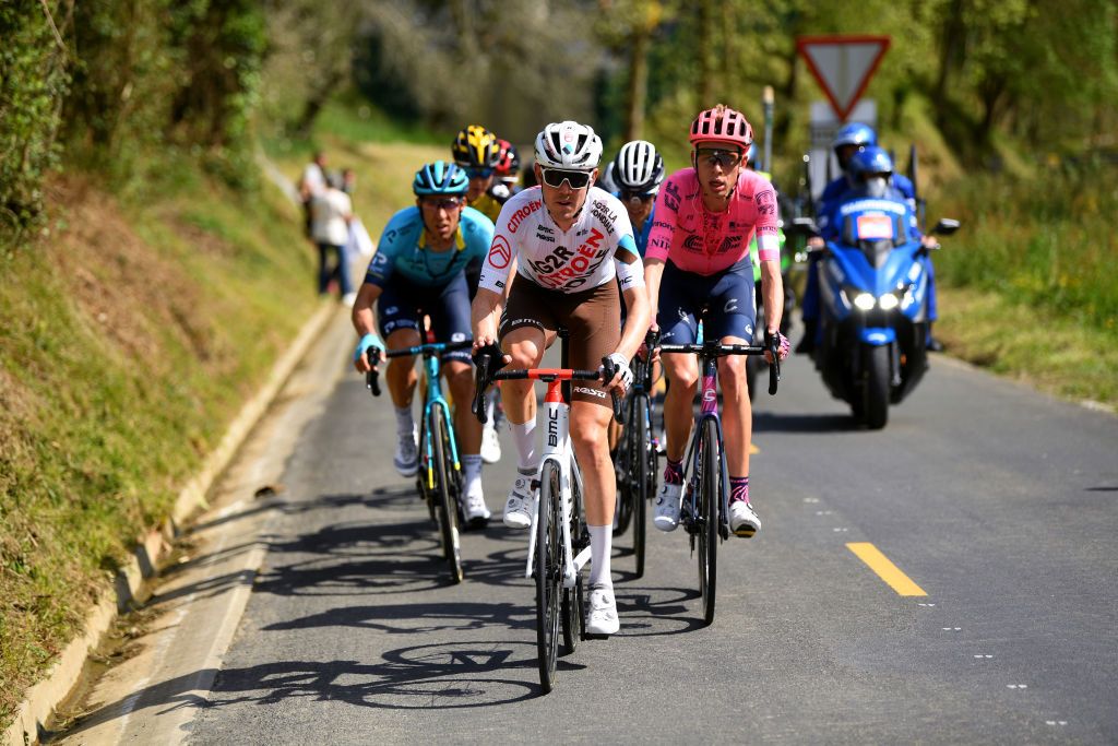 ARRATE EIBAR SPAIN APRIL 10 Ben Oconnor of Australia and Ag2R Citroen Team Hugh Carthy of United Kingdom and Team EF Education Nippo during the 60th ItzuliaVuelta Ciclista Pais Vasco 2021 Stage 6 a 1119km stage from Ondarroa to Arrate Eibar 535m itzulia Breakaway ehitzulia on April 10 2021 in Arrate Eibar Spain Photo by David RamosGetty Images