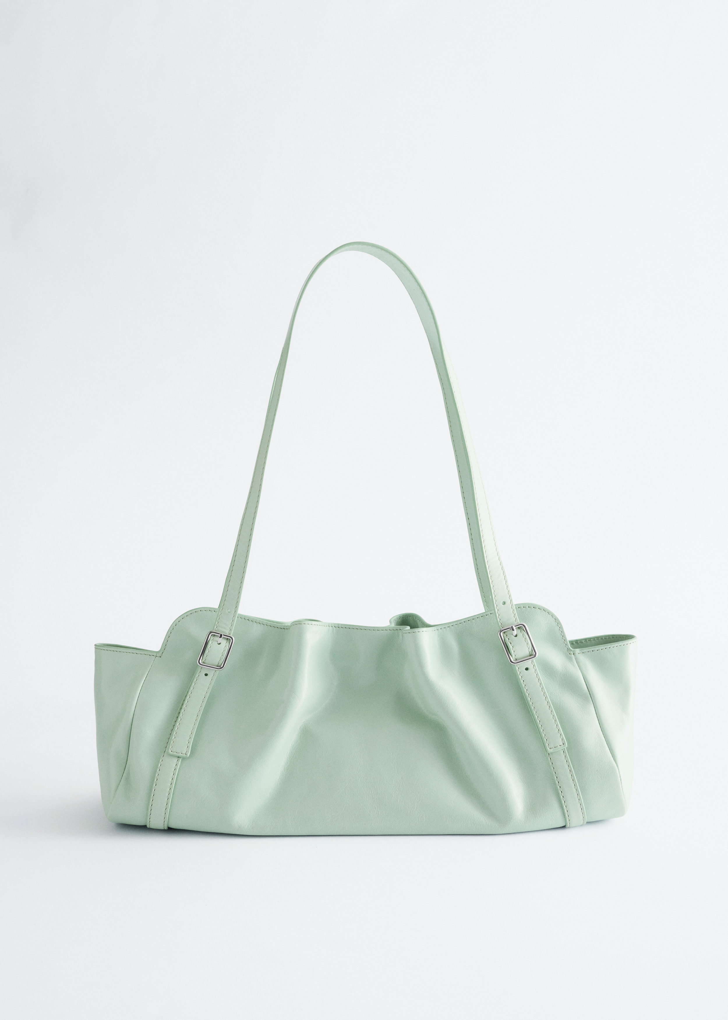 Low-Profile Leather Shoulder Bag - Mint