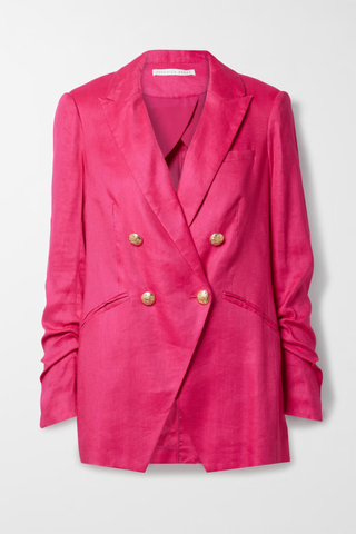 pink linen blazer