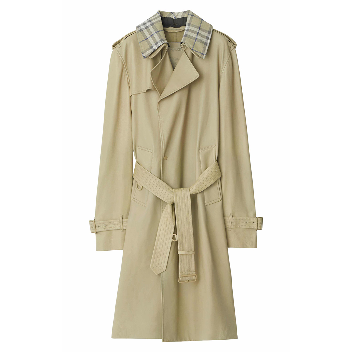 Plongé Leather Trench Coat With Removable Check Collar