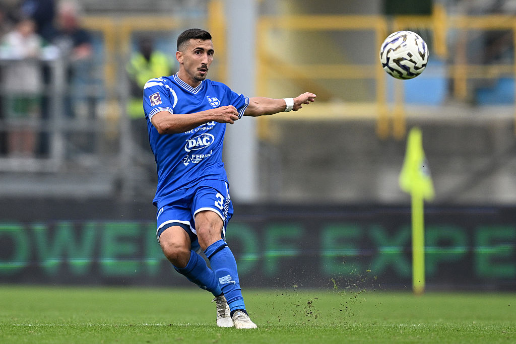 Alberto Rizzo of Union Brescia in action during the serie C match between Union Brescia v Pergolettese at Mario Rigamonti Stadium on October 04, 2025 in Brescia, Italy.