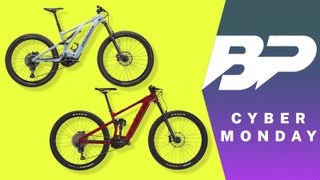 Two e-MTBs and the bike perfect cyber monday 2023logo
