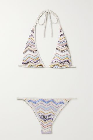 Mare Striped Metallic Crochet-Knit Halterneck Triangle Bikini