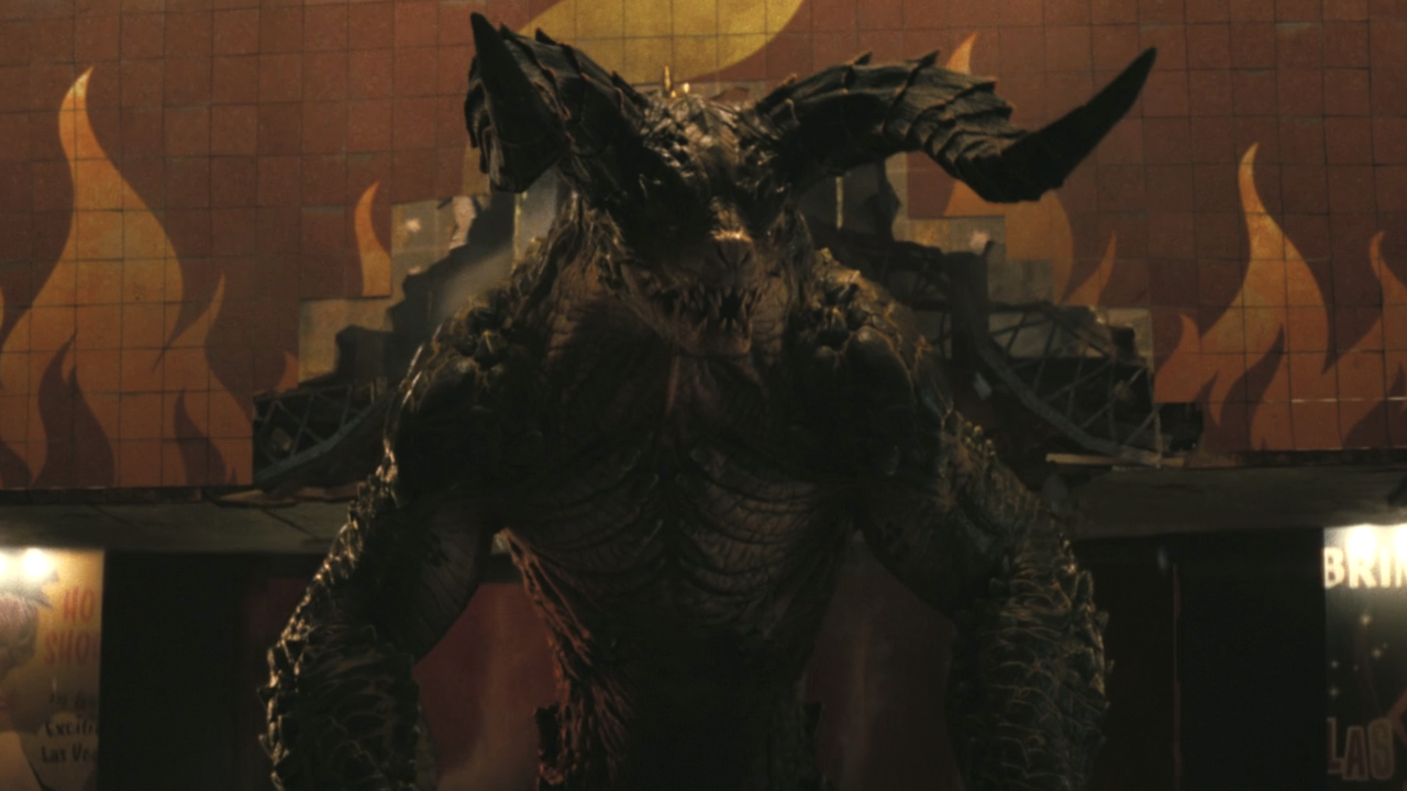 A deathclaw prepares to attack on Fallout.