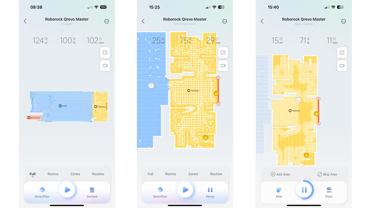 Screenshots from within the Roborock companion app