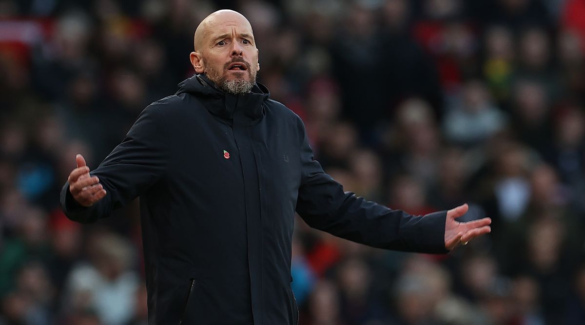 Erik ten Hag of Manchester United watches from the touchline during the Premier League match between Manchester United and Luton Town at Old Trafford on November 11, 2023 in Manchester, England. (Photo by Matthew Peters/Manchester United via Getty Images)