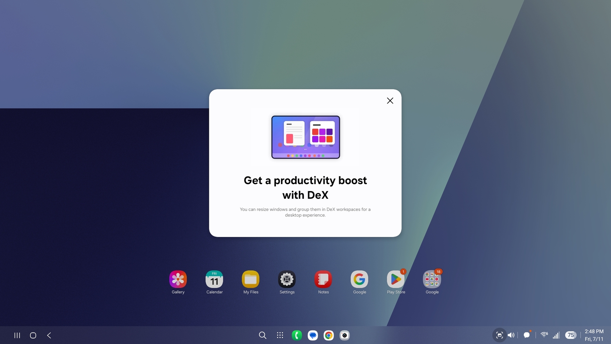 Samsung DeX on Galaxy Z Flip 7 screenshot.