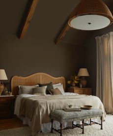 bedroom with brown walls and ceiling