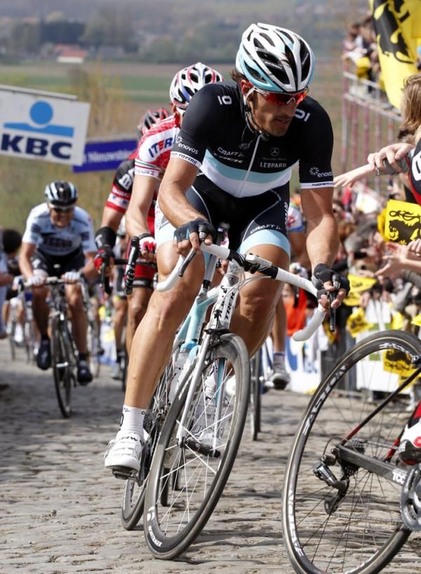 Fabian Cancellara (Leopard Trek) on a cobbled climb