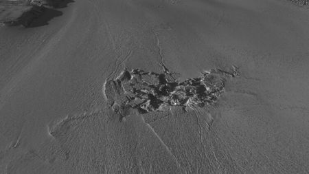 A satellite image of the crater the flood burst from taken on 28 April 2015. 