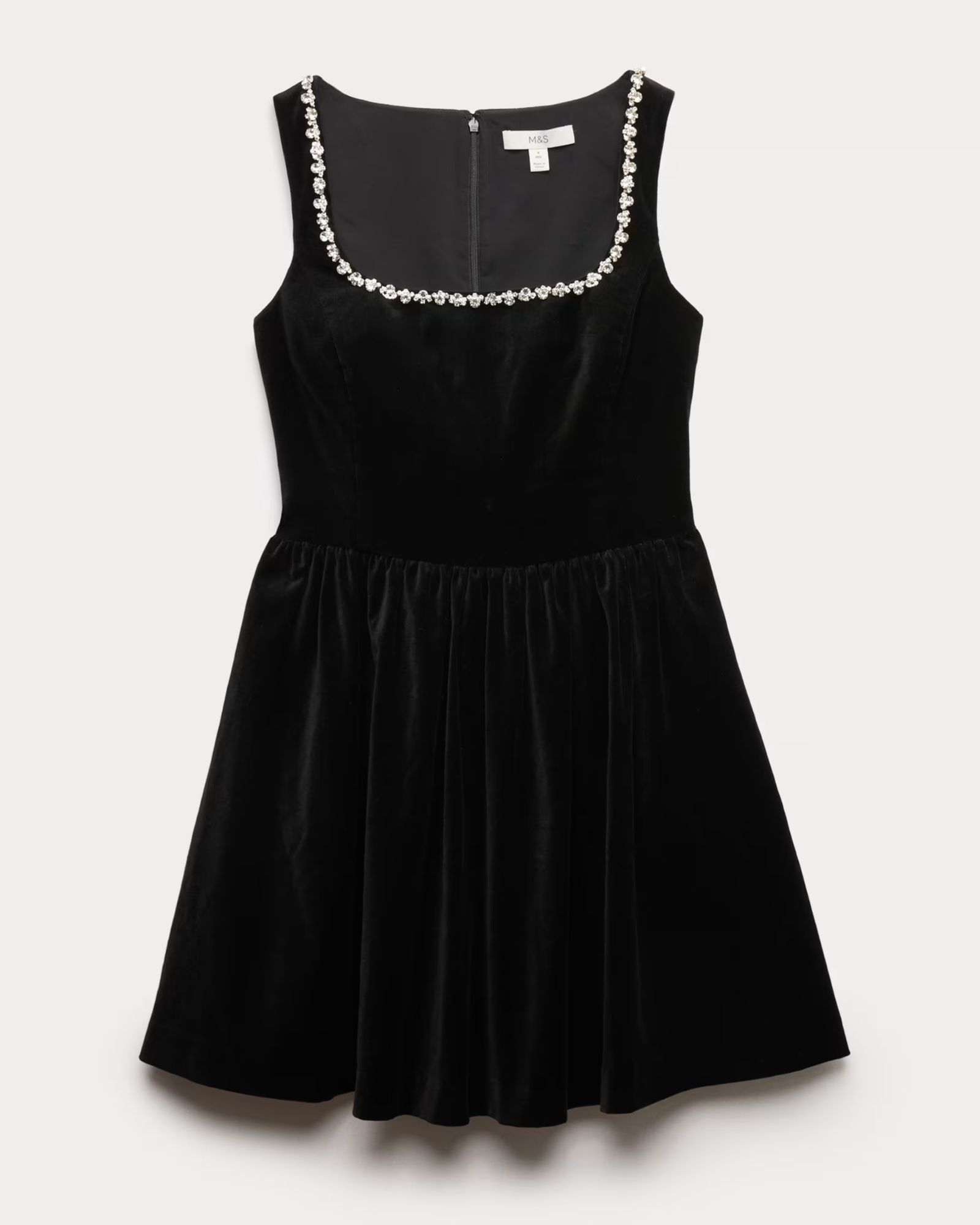 M&S Cotton Rich Velvet Embellished Mini Skater Dress