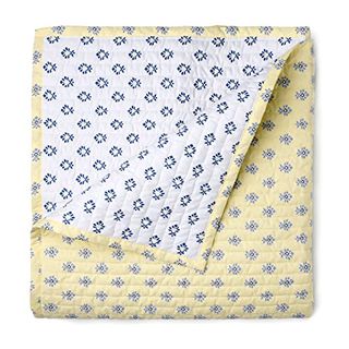 Martha Stewart Naomi Yellow King Quilt Set - 3 Piece, 100% Cotton Bedspread, Reversible, Cool, Crisp Percale Weave, Soft & Printed Lightweight Quilt, 1 Summer Quilt, 2 Pillow Shams