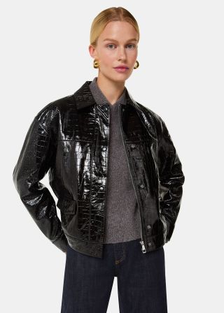 Black Casi Patent Leather Croc Biker