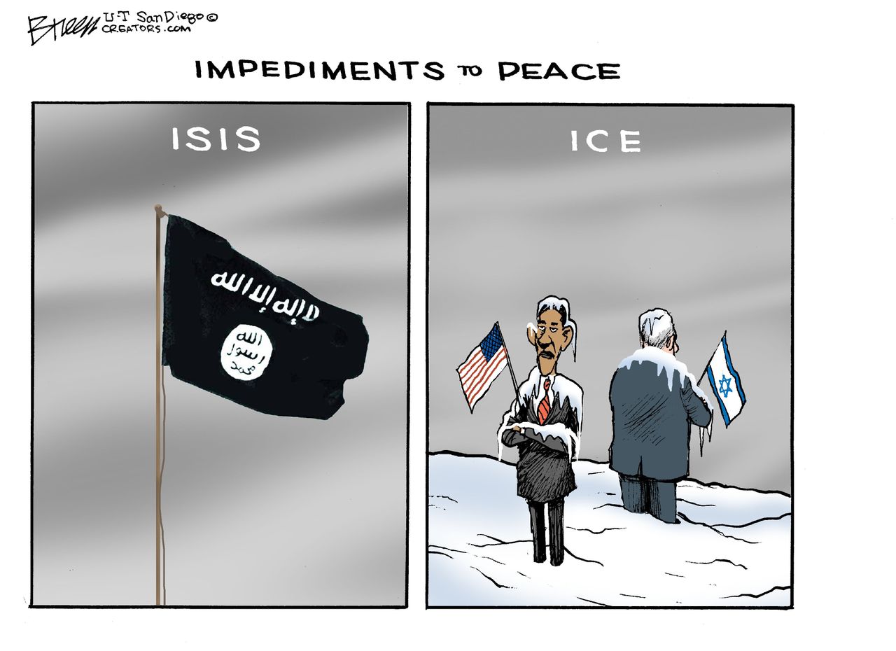 Political cartoon World Obama Netanyahu