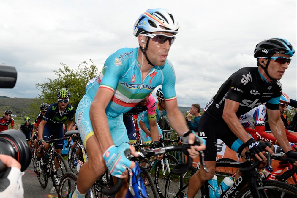 Vincenzo Nibali (Astana) in action at Liege-Bastogne-Liege