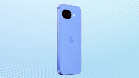 Google Pixel 10a against blue background.