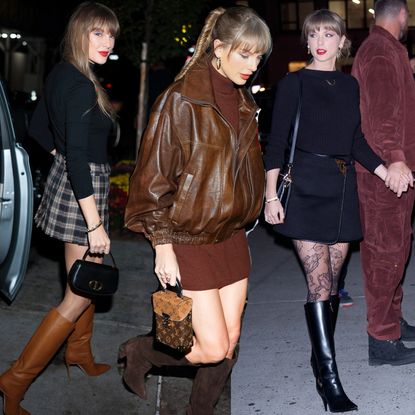 Taylor Swift wearing knee-high boots for winter with mini skirts