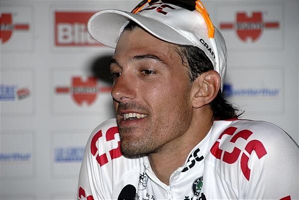 Swiss Fabian Cancellara (Team CSC) speaks following his stage win.