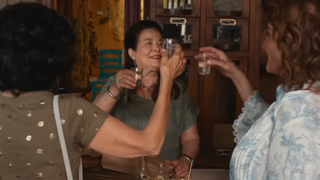 Three characters clinking their drinks in My Big Fat Greek Wedding 3.