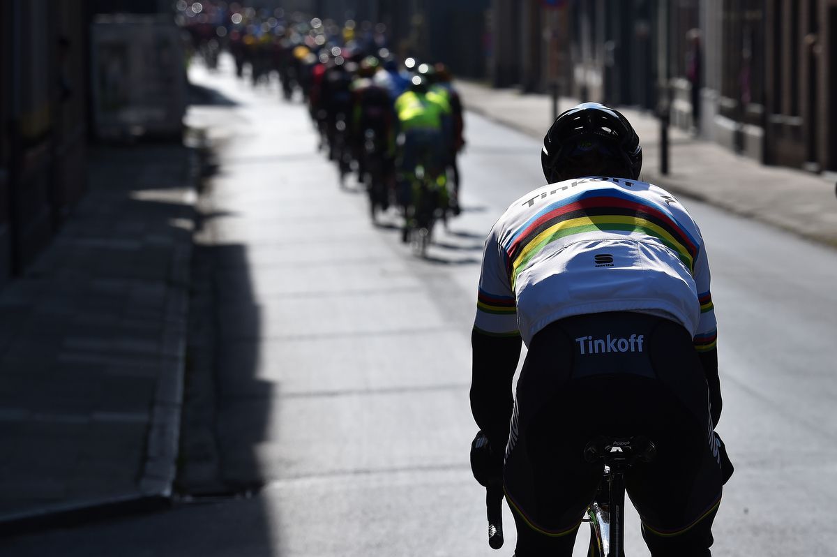 Peter Sagan at the back of the peloton