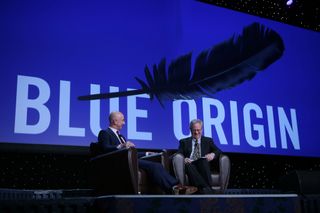 Jeff Bezos, CEO of the private spaceflight company Blue Origin, at the National Space Symposium on April 12, 2016. Bezos talked with science writer Alan Boyle.