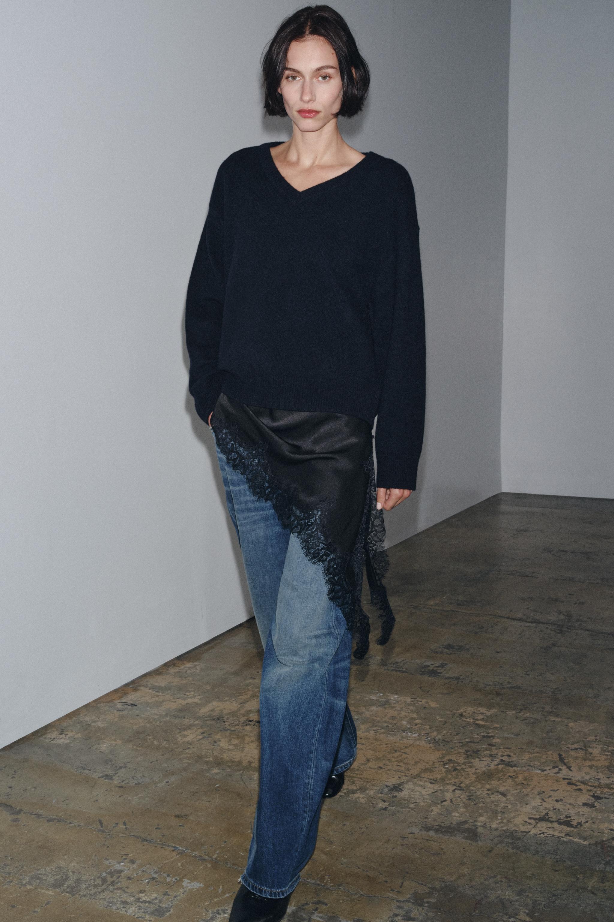 zara, 100% WOOL V-NECK SWEATER