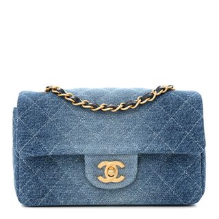 Chanel Washed Denim Quilted Mini Rectangular Flap Blue