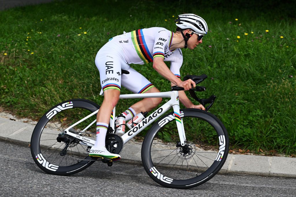 COMO ITALY OCTOBER 12 Tadej Pogacar of Slovenia and UAE Team Emirates competes during the 118th Il Lombardia 2024 a 255km one day race from Bergamo to Como UCIWT on October 12 2024 in Como Italy Photo by Tim de WaeleGetty Images