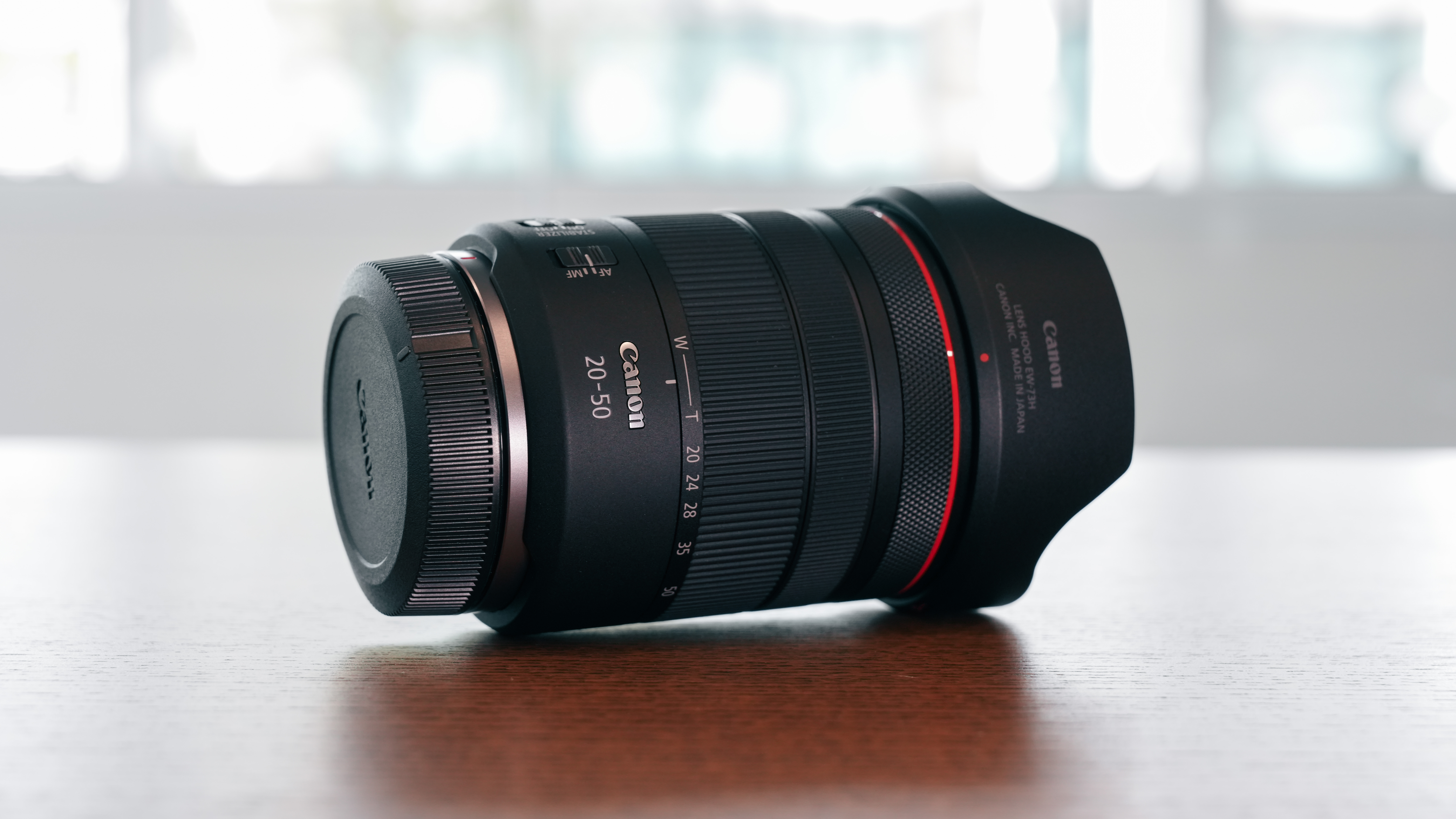 Canon RF 20-50mm f/4L IS USM PZ on a wooden surface