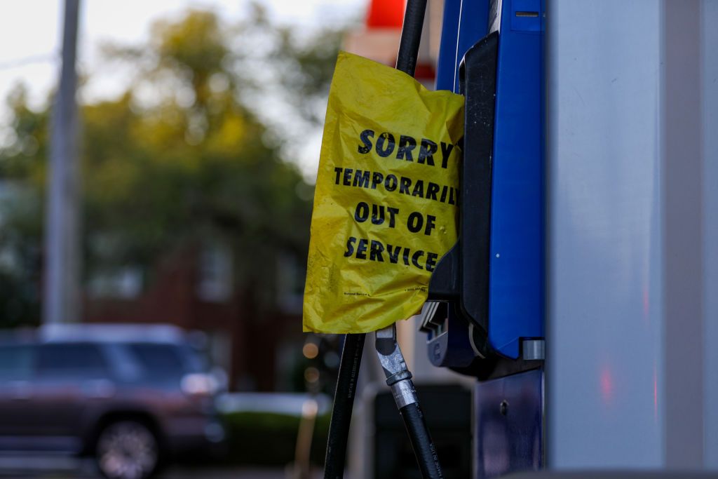 A sign displayed at a petrol station in Washington, US saying &amp;quot;Temporarily Out of Service&amp;quot; following a ransomware attack against Colonial Pipeline