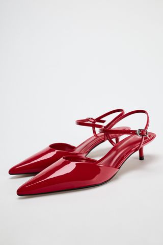 Faux-Patent Kitten-Heel Slingback Shoes