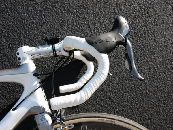 Fabian Cancellara (Leopard Trek) is using Bontrager old-style anatomic bend for Paris-Roubaix.