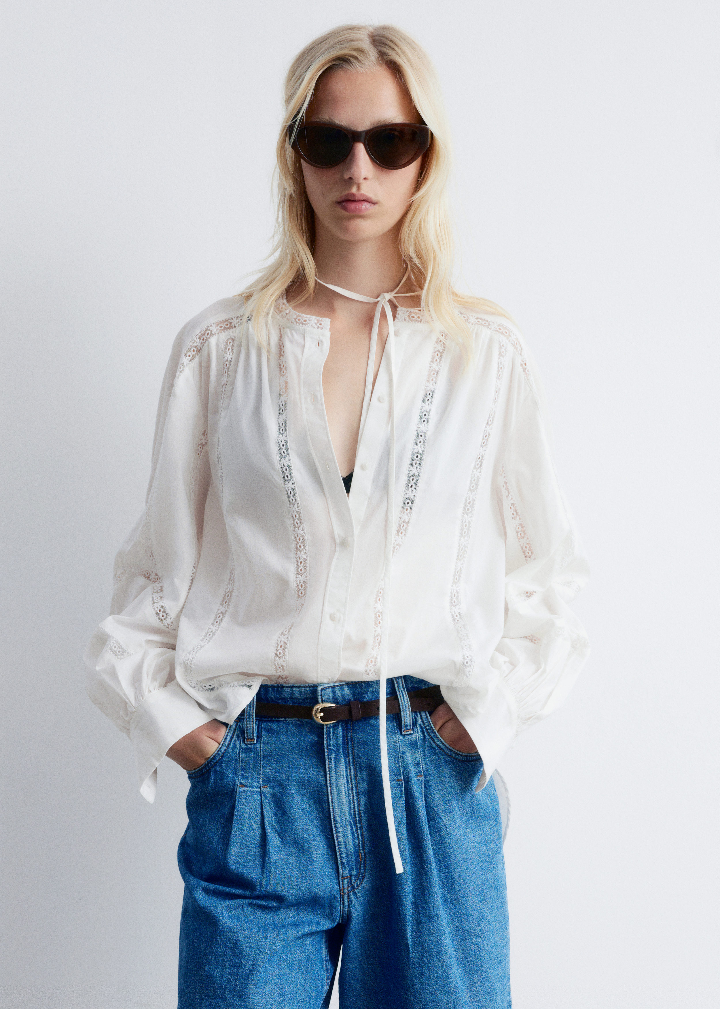 Voluminous Lace-Trimmed Blouse