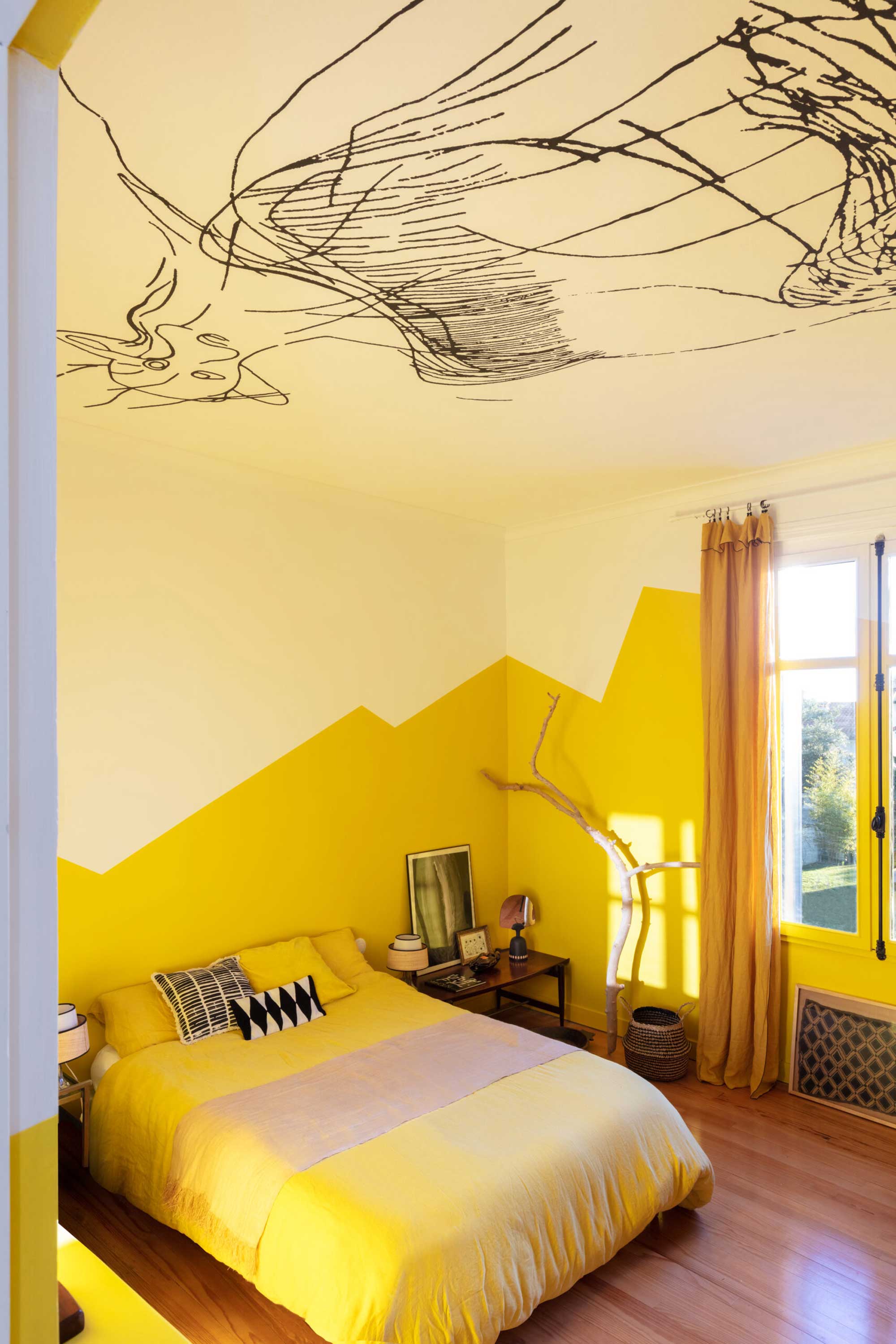 a bedroom painted with angular paint