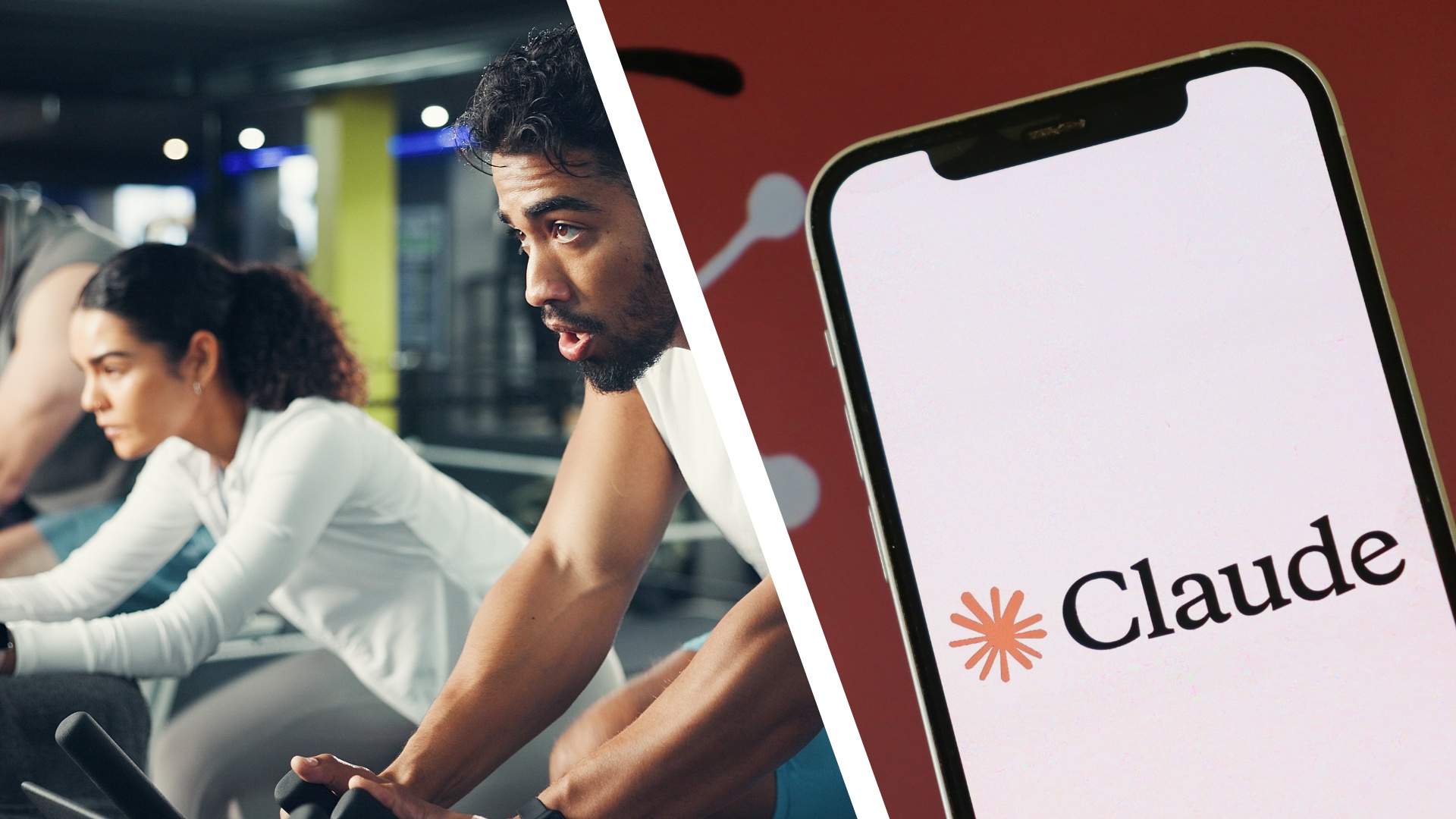 Split screen picture of a gym class and Claude AI.