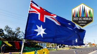 WOLLONGONG, AUSTRALIA - SEPTEMBER 18: Australian flag detail view during the 95th UCI Road World Championships 2022 - Men Individual Time Trial a 34,2km individual time trial race from Wollongong to Wollongong / #Wollongong2022 / on September 18, 2022 in Wollongong, Australia. (Photo by Con Chronis/Getty Images)