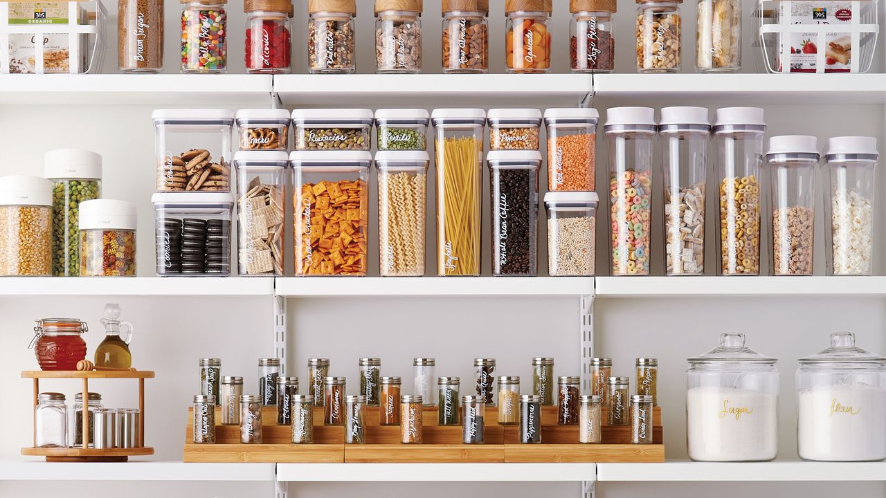 pantry storage containers full of dry food from Elfa 