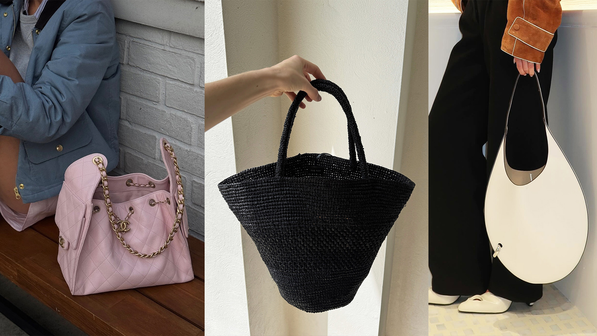 Chanel 25 bag, The Row Emilie bag; Tory Burch Pierced leather bag