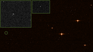 The European Space Agency's Gaia spacecraft spotted the James Webb Space Telescope, circled in green, with two inset views.