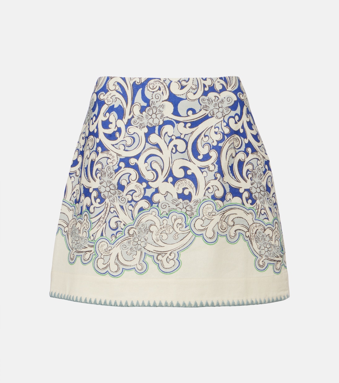 Printed Linen and Cotton Miniskirt in Blue - Alemais