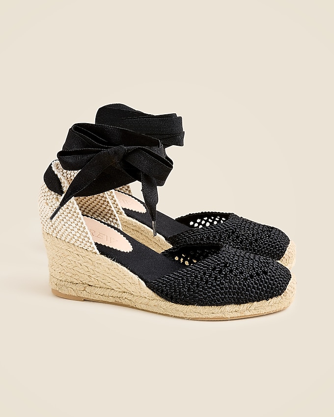 Made-In-Spain Crochet Lace-Up Espadrille Wedges