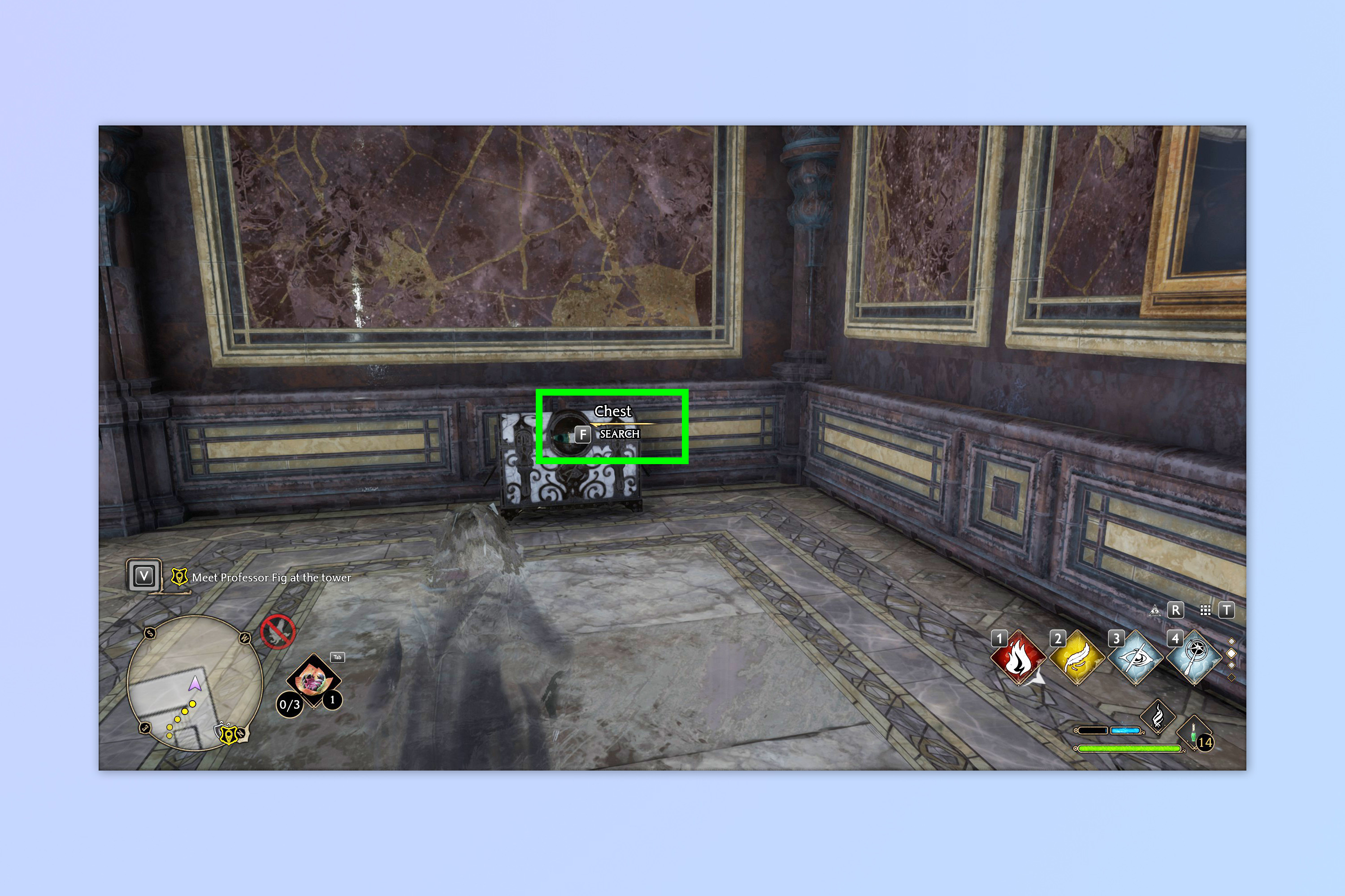 Скриншот из Hogwarts Legacy, показывающий шаги, необходимые для разблокировки ящиков для глаз.