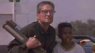 Michael Douglas with a young friend in Falling Down