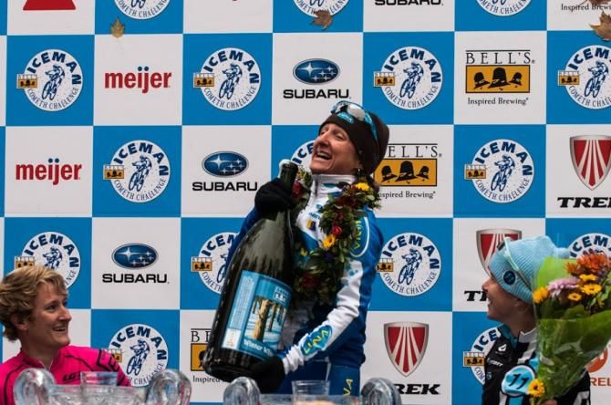Iceman Cometh winner Catherine Pendrel on the podium