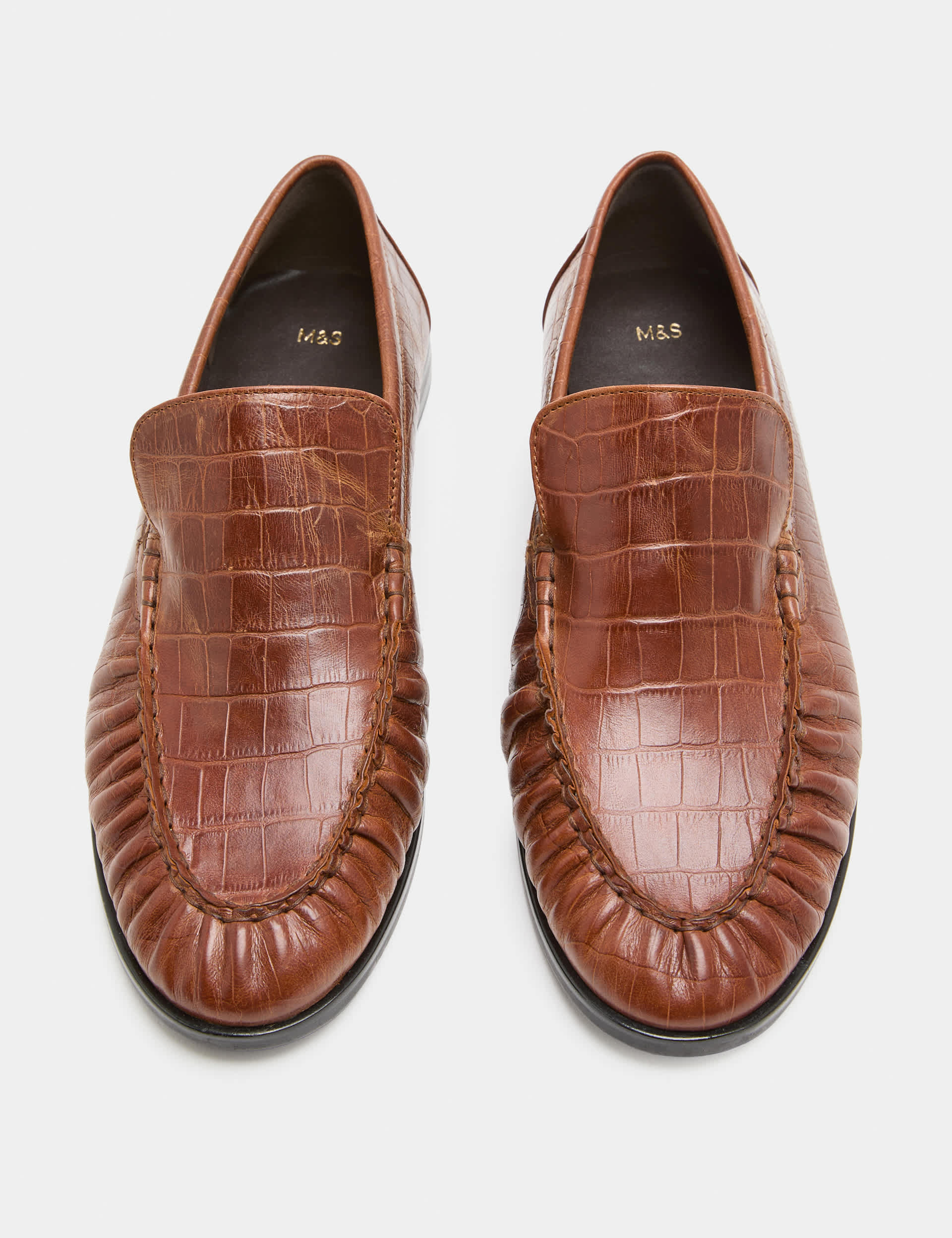 Leather Croc Ruched Loafers